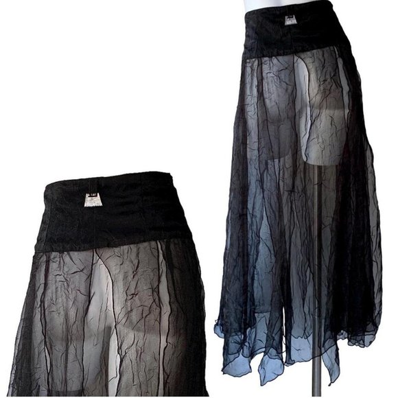 Biche de bere black sheer crinkled paneled skirt with silver details - Picture 3 of 4